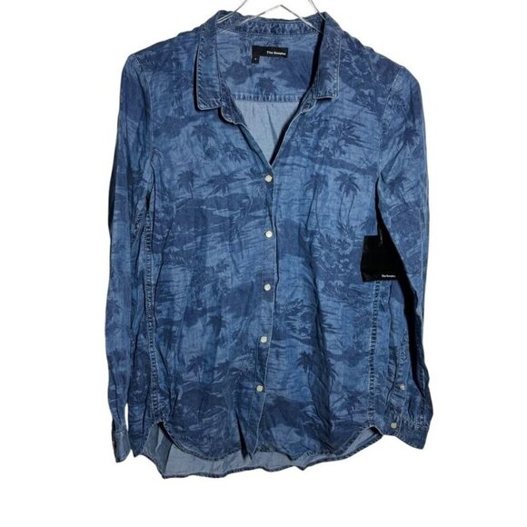 The Kooples womens pearl snap front blue shirt palm tree print Size Small NWT - Picture 1 of 7